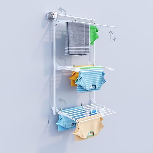 foxydry Tower, Étendoir Mural Vertical, Extensible rétractable refermable intérieur et extérieur 88x52x137 cm (80, Blanc)