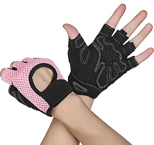 Yasdyri Fitness Handschuhe Damen Herren Trainingshandschuhe 2 Stück Anti Rutsch Silikon Atmungsaktive Sporthandschuhe für Gewichtheben Krafttraining, Handflächenschutz, Radfahren, Bewegung (Rosa, S)