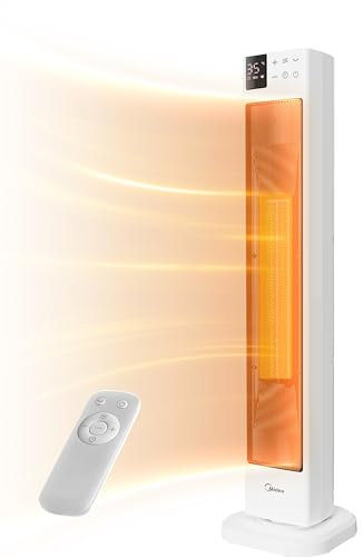 Midea NTH20-22GR(WH) Elektroheizung Keramik 2000W mit Thermostat & Fernbedienung, 76 cm, 3 Modi 24h-Timer, Überhitzungs- & Kippschutz, Sofortwärme für Büro Schlafzimmer