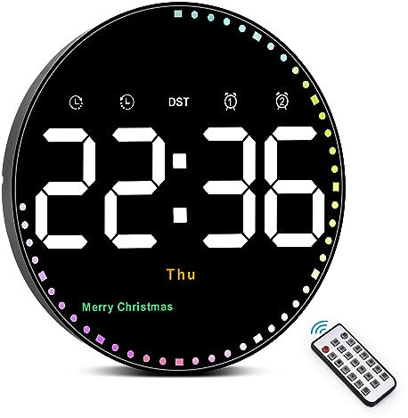 Wanduhr Digitale Groß mit Fernbedienung, 10'' Digitale Wanduhr, Digital Uhr Wecker mit Datum/Tag/Temperatur/Timer/Countdown/2 Alarme, Digitaluhr für Wohnzimmer Büro Schule Fitness Garage Lagerhaus
