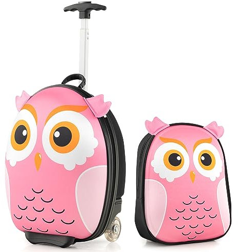 GOPLUS 2 TLG. Kinderkoffer mit Rucksack Kinder Reisekoffer Set Kinder Trolley Kinder Gepäck (Eule)