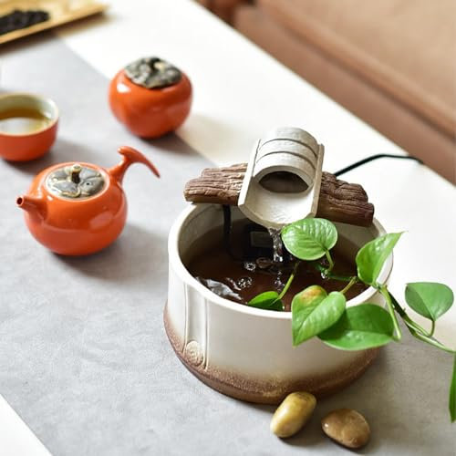 Tuzsocr Zimmerbrunnen Natur, Feng Shui Zen Wasserfall für Tisch, Büro, ideal für Meditation und Entspannung – Klangbrunnen für Haus und Büro – Geschenkidee für Damen und Herren