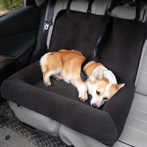 RUYICZB Hundeautositz Für Große/Mittelgroße Hunde, Hundesitz Auto Rückbank, Hundeauto-Reisebett, Bequem Und Siche Haustier Reisebett, Waschbarer Sitzerhöhung Mit Sicherheitsgurt