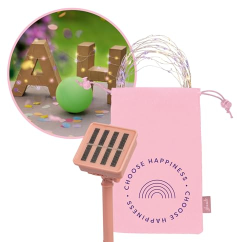 moses. Smile Solar-Lichterkette Tricolor, 12m Kupferdraht m. 100 farbigen LEDs (warmweiß, pink, lila) inkl. Solarpanel mit Akku u. Erdspieß, wetterfest, Bunt
