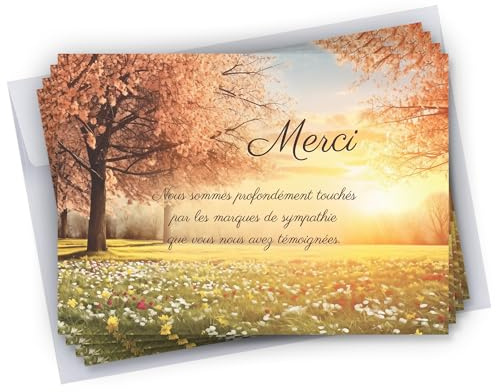 Cadeau Parfait Lot de 50 Cartes de remerciements décès condoléances + 50 Enveloppes autocollantes • Visuel Arbre • Format 10x15 cm