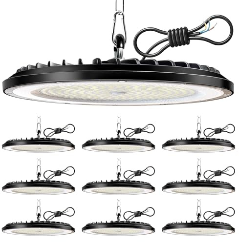10PCS UFO LED Lámpara de Alta Bahía 200W, 30000LM Superbrillantes Focos Led Interior Techo, 6000K Blanco Frío Iluminación de Almacén, IP65 Impermeable Lampara Industrial para Garaje Fábrica Taller