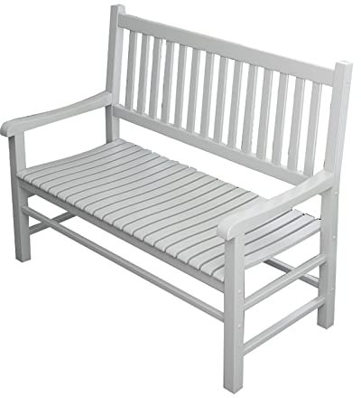 CAFIEDR Gartenbank für den Außenbereich, Holzbank für den Außenbereich, Parkbank mit Armlehnen und Rückenlehne, wetterbeständige, korrosionsbeständige Bank, Freizeit-Kaffeestuhl (Weiß 1)