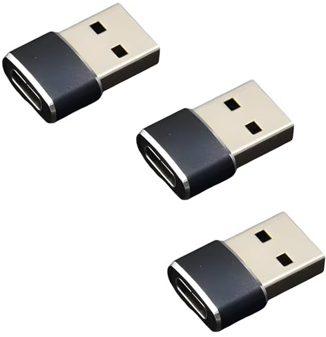 TV xStream Paquete de 3 adaptadores USB a USB C tipo C hembra a USB macho para carga rápida y transferencia de datos, diseño compacto, velocidad de datos de 480 Mbps, color negro