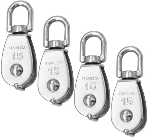 CEEYSEE 4 Stück Umlenkrollen für Seile M15 Schwenken Rolle aus 304 Edelstahl Riemenscheibe Einzelsatz Flaschenzug für Drahtseile Tragkraft 35kg (D/M15)