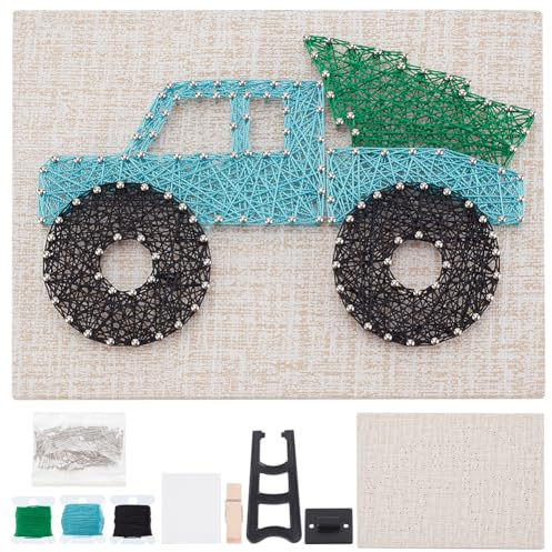 INFUNLY Kit de arte de cuerda de camión 3D para adultos, 8 x 6 pulgadas, fácil de hacer, kit de arte de cuerda de uñas para principiantes con instrucciones para decoración de pared del hogar,