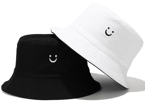 MAZELIKEHOOD 1PC Cappello Pescatore Pieghevole Cotone Bucket Hat Donna Uomo Cappello da Pesca Reversibile Protezione del Sole Cappelli Faccia Sorridente Cappellino