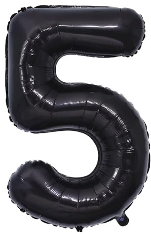 Luftballon Zahl 5 Schwarz Zahlenballon Luftballon 5 Geburtstag, Foil Nummer Ballon Zahl 5 Folienballon Party Deko - 101cm - Helium Unterstützen