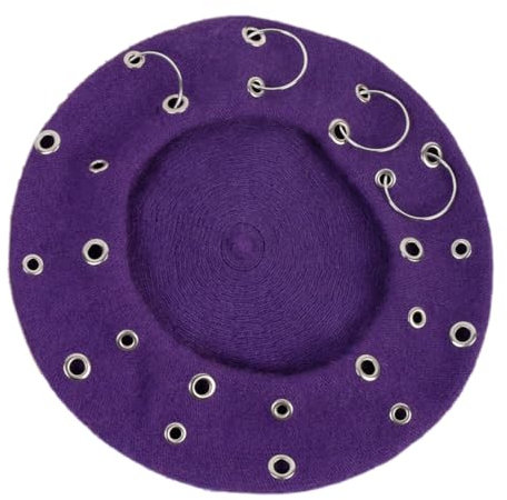 Whakano Baskenmütze Damen Barett,Modischem Künstler Mütze Basken Beanie Kappe Malermütze,French Beret Mütze Beanie,Frühling Herbst Winter Hut für Mädchen und Damen,27,5x7cm,Lila