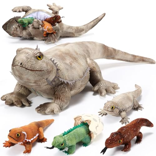 Zomiboo 5 Piezas Juguete de Peluches de Dragón Barbudo Lagarto Peluche de Dragón Barbudo de 66 cm con 4 Lagartijas Plushies de Simulación para Niño Niña Cumpleaños Mascota Fiesta