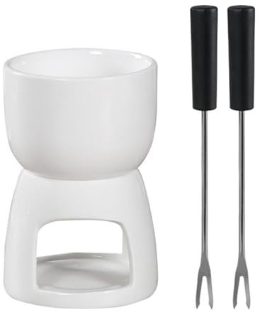 eramike Schokofondue-Topf mit 2 Rührstäbchen – vielseitiger Schokoladenschmelzer, Butterwärmer und Kaffeetassenwärmer – ideal für Partys und Zusammenkünfte (weiß) (white)