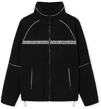 OAK25 Teddyfleece Jacke Damen & Herren Schwarz - Everyday Fleece - Unisex Sherpa Fleecejacke für Herbst & Winter - Teddy Jacke mit reflektierenden Details - Fleece Jacke