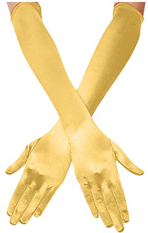 Finger Dance Gloves for Bride Women, Elbow Long Gloves, 1920s Length, Satin Opera Gloves Soft Girl Jewelry Set (Yellow, One Size)