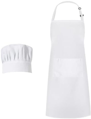 AJUNLKVDR Koch Kostüm - Herren & Damen Unisex Koch Kostüm mit Kochmütze & Haarnetz - Professionelle Kochhüte aus Baumwolle - Weiß