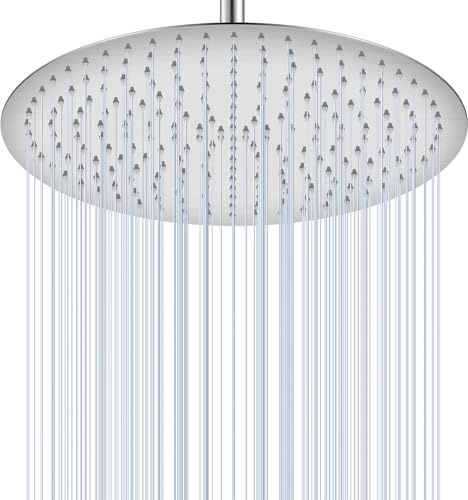 KINLIV 16 inch Ceiling Round Rain Shower Head Brushed Nickel - All Metal Stainless Steel 304, Full Body Round Rainfall Shower with 230 Silicone Nozzles