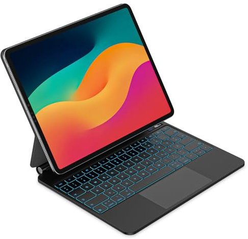 Bettdow für iPad Air 13 Zoll M4 2026/M3 2025/M2 2024/iPad Pro 12.9 Tastatur Hülle, Schwebendes Magnetisches Design mit Trackpad, QWERTZ-Layout Beleuchtete Tastatur für Pro 12.9 2018-2022, Schwarz