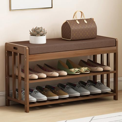 aichilra 2 Tier Shoe Bench, Shoe Organiser Rack with Cushion Padded Seat | Shoe Rack Entryway Bench for Bedroom Living Room