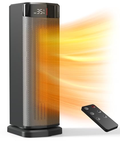 QEXREED Heater, 2000W PTC Electric Heater, 4 Modes, Energy Efficient Fan Heater with ECO Mode, Thermostat, 90° Oscillation, 24H Timer, Remote Control, Tip-Over & Overheating Protection for Indoor Use
