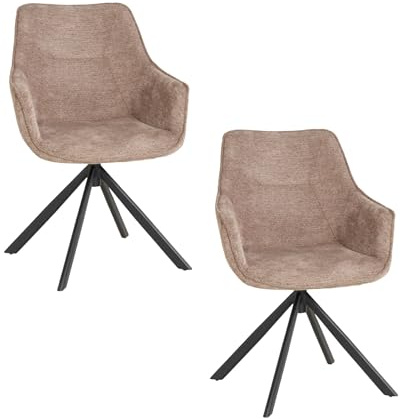 MR. DEKO Diningsessel 2-er Set San Carlo | drehbarer Esszimmerstuhl mit Armlehnen & Rückenlehne | 2 Moderne Polstersessel mit Schaumstoffkern | Drehstuhl 360 Grad | Essstuhl stabil und ergonomisch