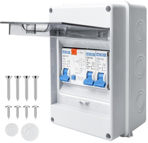 WIYETY Boîte à fusibles en saillie et subdistribution avec disjoncteur de puissance : IP65, boîte de distribution pour jardin ou extérieur, villas, bornes