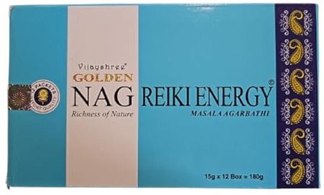 Vijayshree Golden Nag Reiki Energy Räucherstäbchen 12x15g | Aromatische Duftstäbchen | Beruhigend & entspannend | Yoga, Meditation, Natürlich & hochwertig spirituelle Rituale Wellness mit Kajal