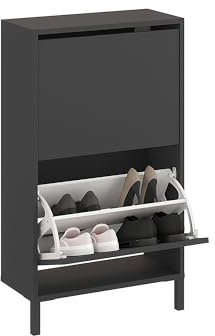 KOMTO Schuhschrank Schmal - Schuhregal Geschlossen mit 2 Klappen | Schuhkipper Anthrazit Trek 55 x 25 x 96 cm (BxTxH)