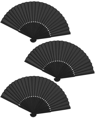 TPZORJX 3 éventails éventail pliant, éventail chinois noir, éventail de poche, éventail pliant, éventail de festival, pour la danse, la fête, cadeau de mariage, décoration DIY, décoration intérieure