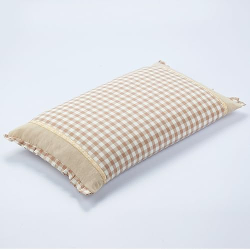 EDMILE Buckwheat Hull Pillow for Sleeping, Rectangle Buckwheat Neck Pillow, Cooling Support Customizable Height with Removable Cover, Firm Comfort for Spinal Alignment, 23 * 13 Inch (Khaki)