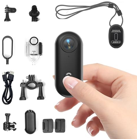 Zeerkeer Mini Camara Deportiva, Cámara 360 para Casco Moto 1080P WiFi Bodycam Clip Magnetico Camara Acuatica POV Vlog Action CAM para Mascotas, Viajes, Pesca y Ciclismo (Negro)