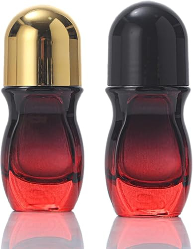 Wpppan Rote Deo-Roller-Flasche, leer, Glas-Roller-Flaschen, Deodorant, Roller-Behälter, nachfüllbarer Roller-Applikator, Roll-On-Flaschen für Deodorant, 2 Stück