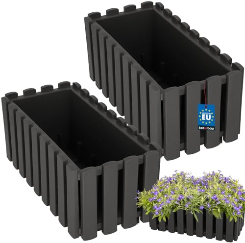 KOTARBAU® 2er Set Blumenkasten - Blumentopf - 38x18x16 cm - Grau - Kunststoff - Pflanzkasten - Balkonkasten - Pflanzkübel Rechteckig - Übertopf Groß - Blumenkasten Balkon