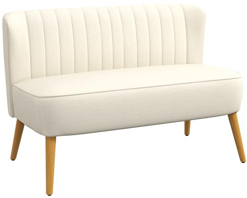 HOMCOM Divano 2 Posti in Tessuto Effetto Lino Senza Braccioli Design a Righe, Divanetto 2 Posti Imbottito Salvaspazio Moderno con Gambe in Caucciù per Soggiorno Salotto, 117x56.5x77 cm, Crema