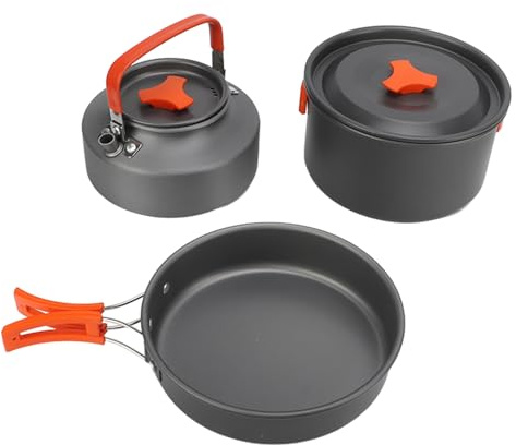 Juego de utensilios de cocina para acampar con bolsita de almacenamiento de té compacta sartén para cocinar al aire