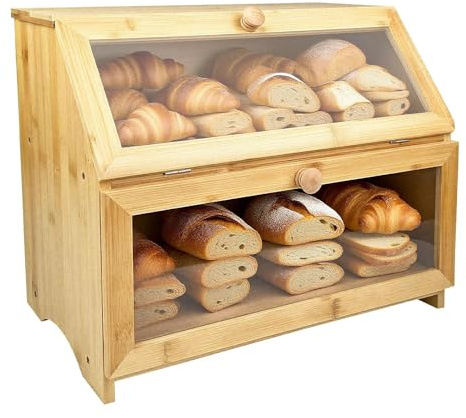 Ravytha 2 Couches Boite a Pain, Huche à Pain avec Porte Magnétique, boîtes à pain pour le Rangement des Viennoiseries et Alimentaire(Jaune, 39.5cm × 25cm × 32cm)
