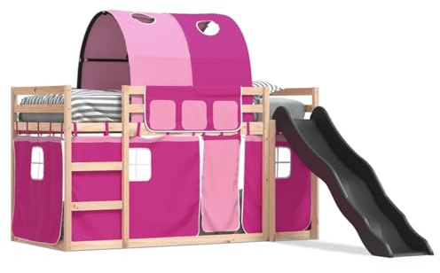 Gecheer Solid Pine Wood Bunk Bed with Slide & Ladder, Suitable for Kids 6+ - Anthracite Slide, No Mattress Included Model3284145