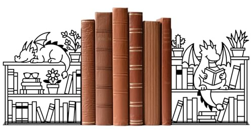 TWINKLEMON 1 Paar Buchstützen für Regale, kreative schwarze Metall-Buchstützen, Drachen- und Bücherregal-Form, Buchhalter, witzige Bücher, Organizer, Stopper für Zuhause, Büro, Bücherwürmer