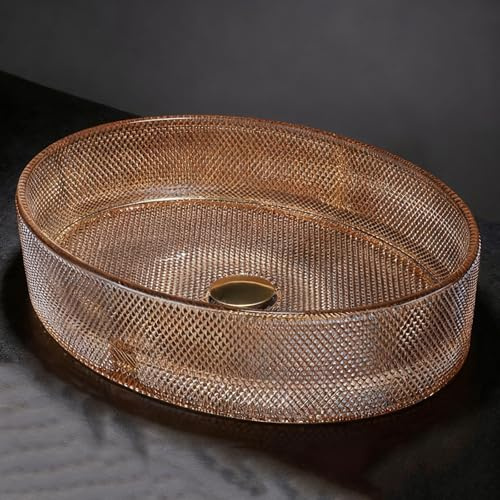ZYCDP Aufsatzwaschtisch Glas Waschbecken Bad Ohne Hahnloch Oval 500 X 375 X 120 mm Bernstein