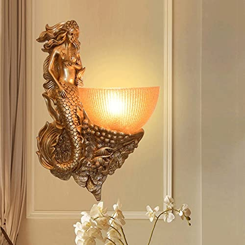 Wall Sconces for Bedroom Glass Lampshade MermaidStyle TV Wall Living Room Sconce Resin Bedside Lamp - Art Glass Aisle LED Wall Single Head E14 Wall Light
