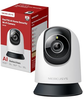 MERCUSYS MC230 3K 5MP övervakningskamera inomhus 360°, WLAN 2,4 GHz, mörkerseende, tvåvägsljud, AI-detektering, kompatibel med Alexa|Google|Samsung, MicroSD-kort upp till 512 GB