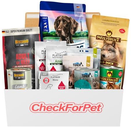 CheckForPet Hundefutter Probierpaket Adult – Probierbox für Ausgewachsene Hunde mit Top-Bewerteten Marken zum Testen - Futterprobe Nass- & Trockenfutter - Geschenkidee für Hundebesitzer