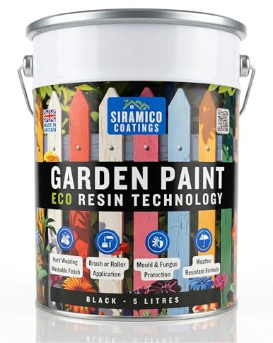 SIRAMICO COATINGS Garden Paint – 5 Litres - Eco Resin Premium One Coat Garden Paint for Garden Furniture (Black, 5 Litre)