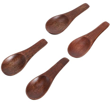 Cucharilla de Madera Marrón 4 Piezas para Azúcar y Especias | Mini Formato para Cocina y Tarros, Uso Multiusos, Ayuda a Prevenir el Desperdicio