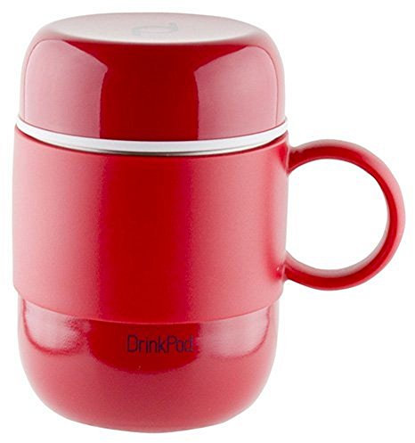 Drink Pod Stainless Steel Vacuum Insulated Leak-Proof Drinkpod Capsule Flask 6 Hours Hot 24 Hours Cold, Red, 0.28 Litre