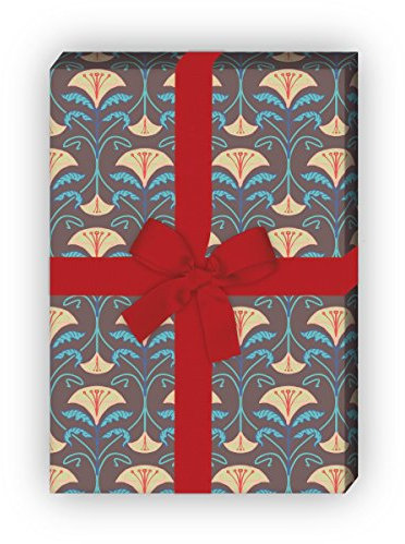Kartenkaufrausch Elegantes Jugendstil Geschenkpapier Set 4 Bogen, Dekorpapier mit Blumen Ranken, hellblau, für edel Geschenk Verpackung, Musterpapier zum basteln 32 x 48cm