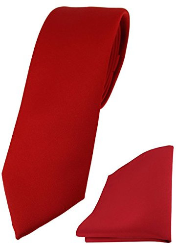 TigerTie Herren Krawatte – schmale 5,5 cm Krawatte Designer Einstecktuch in verkehrsrot einfarbigem Design, ideal für Geschäftstermine, festliche Anlässe und die Freizeit