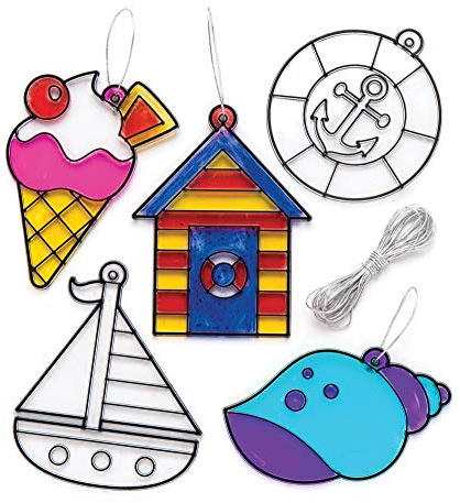 Baker Ross AR515 Seaside Suncatchers, Perfect for Children to Decorate and Sticker (Pack of 8), 2.0 cm*21.0 cm*15.0 cm